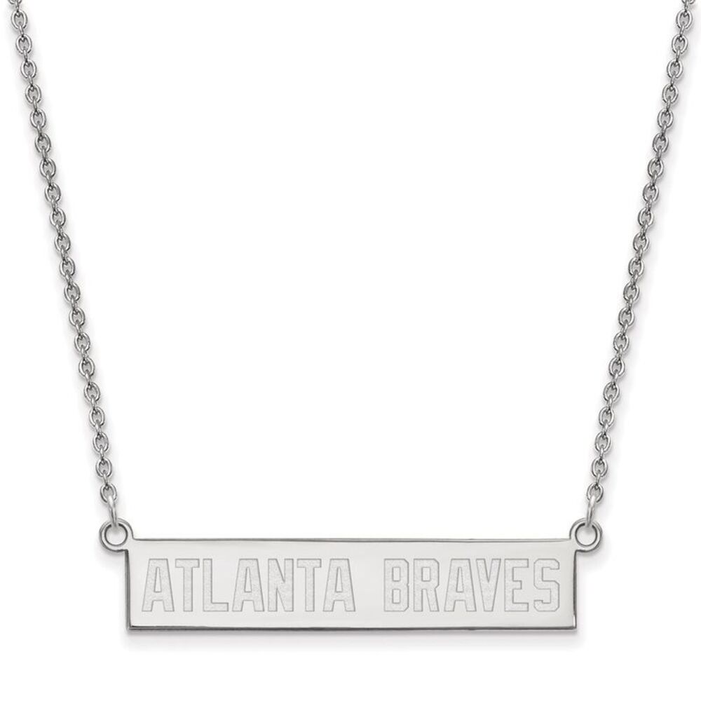 Sterling Silver MLB Atlanta Braves Small Bar Necklace, 18 Inch